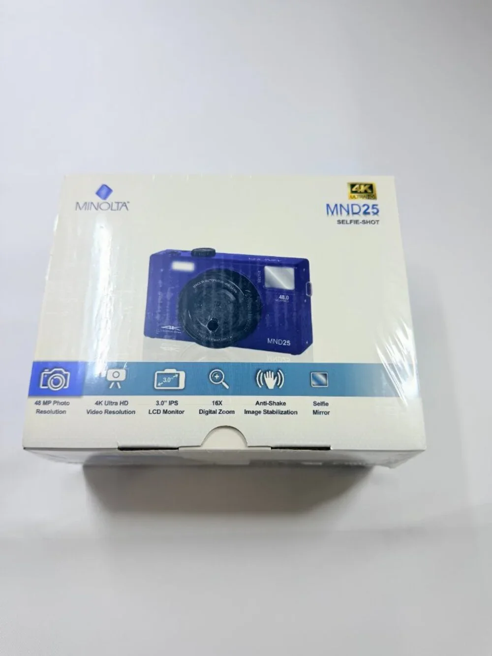 Minolta MND25 48MP 4K UHD Digital Camera 16X Zoom Selfie Mirror Blue New